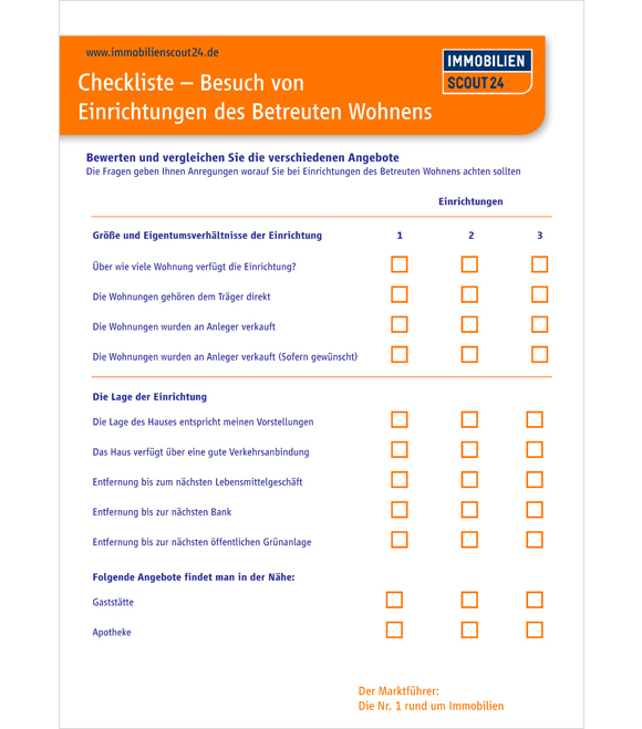 Checkliste: Besuch einer Einrichtung des betreuten Wohnens