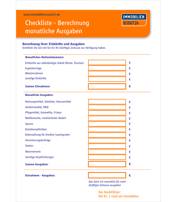 Checkliste: Berechnung der monatlichen Ausgaben