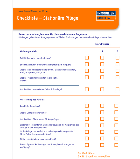 Checkliste: Stationäre Pflege