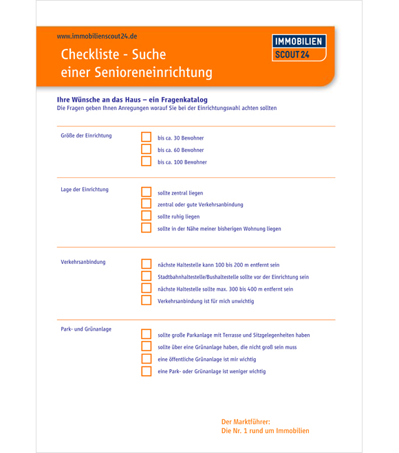 Checkliste: Suche einer Senioreneinrichtung